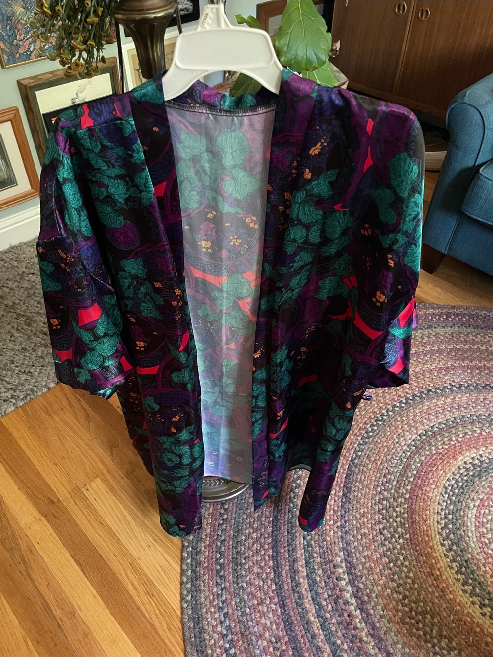 Vintage Open Front Kimono Jacket in Deep Purple & Teal